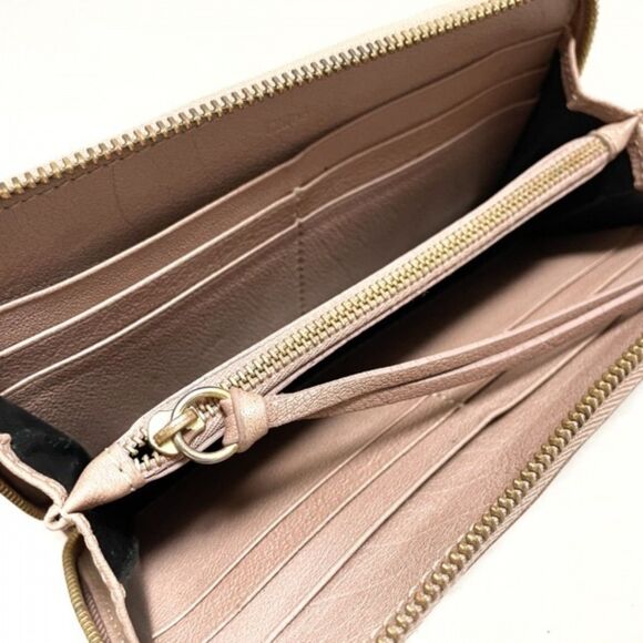 Chloe (Authentic) Pink Champagne Leather & Gold Bow Accent Zippy Long Wallet - Picture 6 of 11
